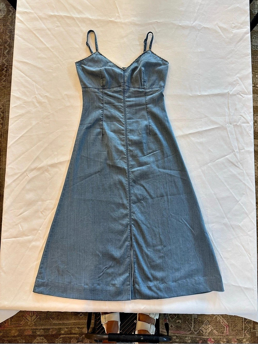 White House Black Market Chain Detail Denim Maxi Dress Blue Size 00